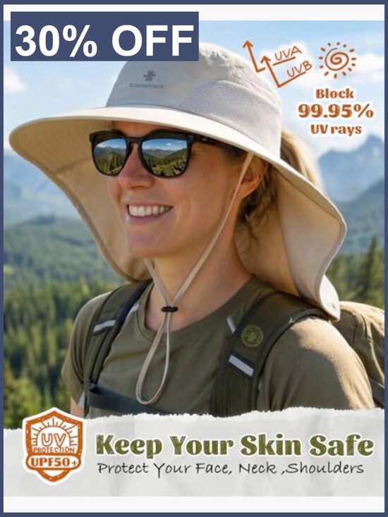 UPF 50+ Sun Hat Wide Brim Hiking Fishing Hat with Neck Flap main image 6